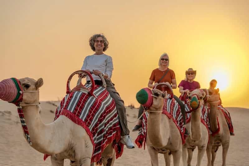 Billet Dubaï : Soirée trekking à dos de chameau et dîner à l'oasis Al Marmoom