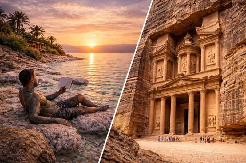 Billet Amman : visite privative de Petra et de la mer Morte au coucher du soleil, avec dîner
